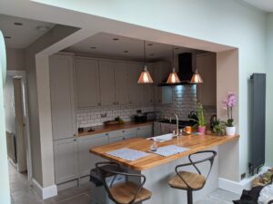 finished kitchen, heating and lighting